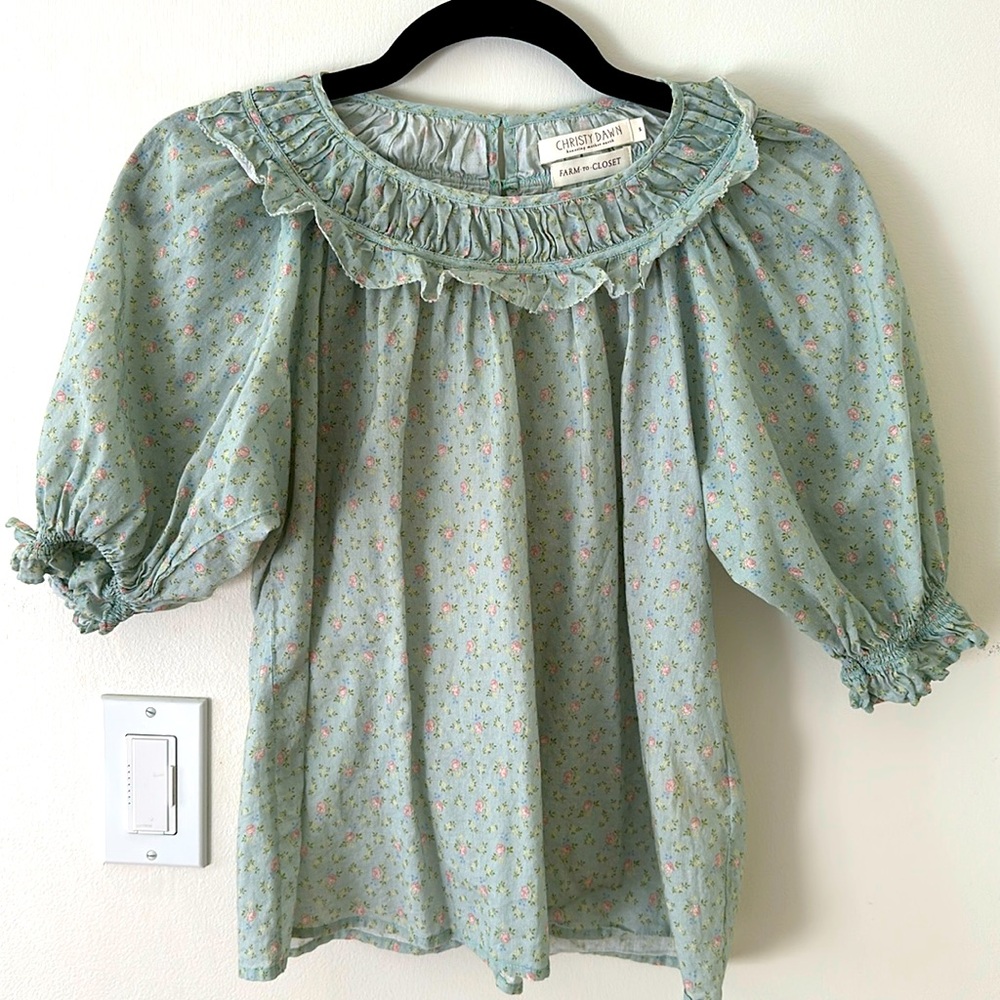 Christy Dawn lightweight, teal blouse.